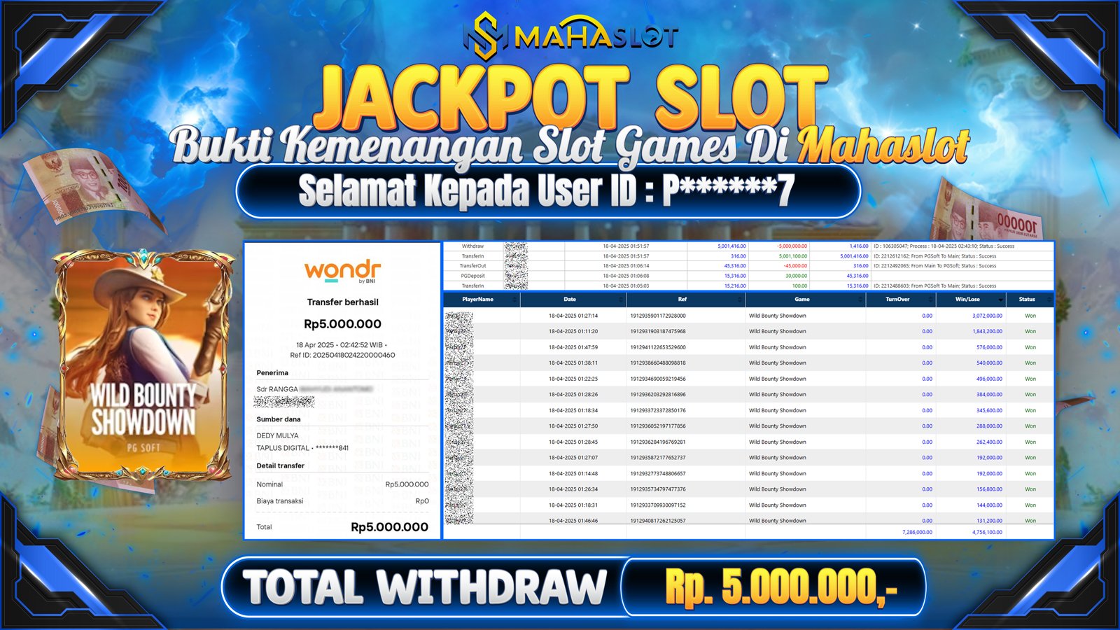 MAHASLOT JACKPOT SLOT GAMES WILD BOUNTY SHOWDOWN Rp. 5.000.000,- LUNAS