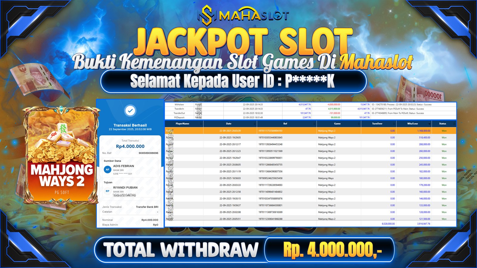 MAHASLOT JACKPOT SLOT GAME MAHJONG WAYS 2 Rp. 4.000.000,- LUNAS
