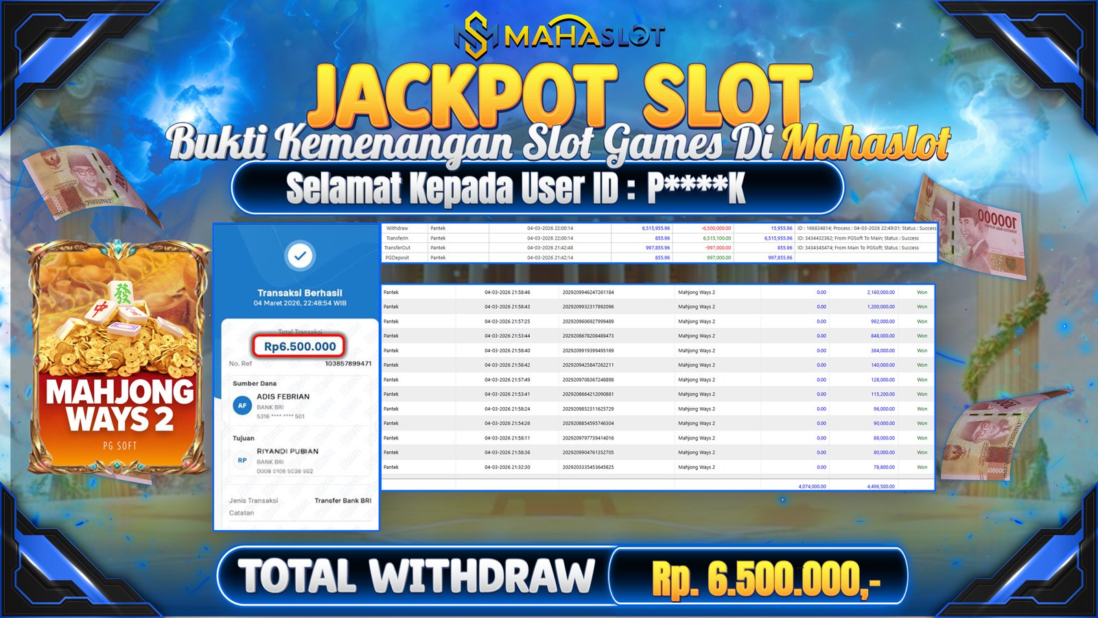 MAHASLOT JACKPOT SLOT GAME MAHJONG WAYS 2 Rp. Rp.6.500.000,- LUNAS
