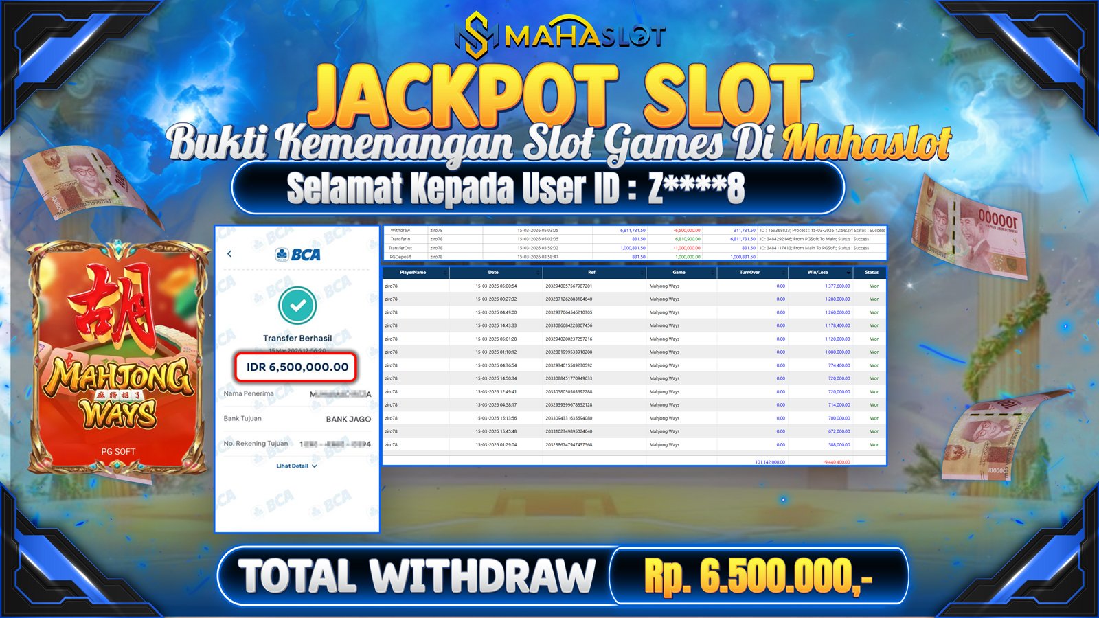 MAHASLOT JACKPOT SLOT GAME MAHJONG WAYS Rp. Rp.6.500.000,- LUNAS